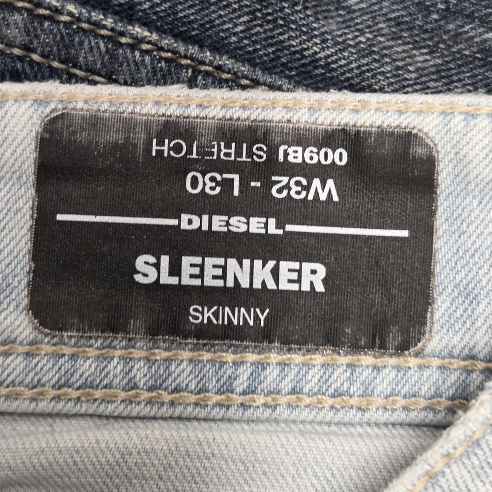 Diesel Jeans Mens 32x30 Blue Sleenker Skinny Stretch Light Wash Button Fly 009BJ - Picture 8 of 16
